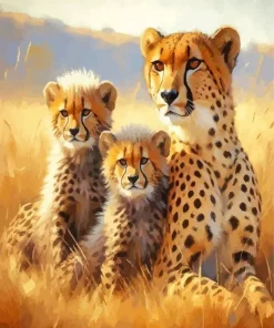 Cheetah And Cubs Diamond Painting