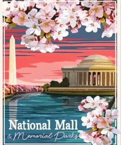 Cherry Blossom Jefferson Memorial Poster Diamond Painting