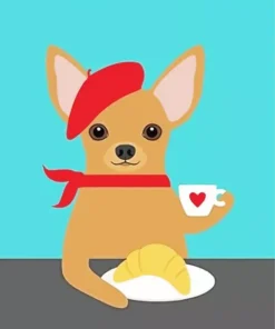 Chihuahua Drinking Coffee Diamond Painting