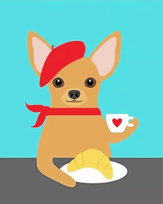 chihuahua drinking coffee Diamond With Numbers Chihuahua Drinking Coffee Diamond Painting