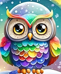 Colorful Snowy Small Owl With Big Eyes Diamond Painting