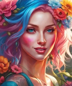 Cool Girl Flowers Art Diamond Painting