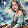 Cool Girl In A Boat Art Diamond Painting