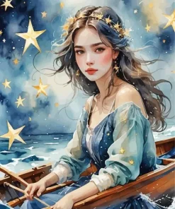 Cool Girl In A Boat Art Diamond Painting