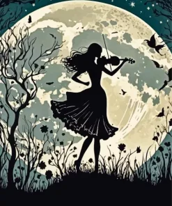 Cool Girl Playing Violin Silhouette Diamond Painting