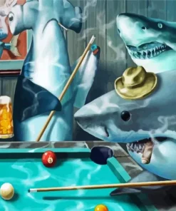 Cool Shark Playing Pool Art Diamond Painting