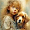 Cute Girl With A Dog Diamond Painting