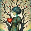Cute Lady And Heart Tree Diamond Painting