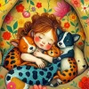 Cute Little Girl Sleeping With Her Animals Diamond Painting