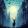 Full Moon Silhouette Deer Diamond Painting