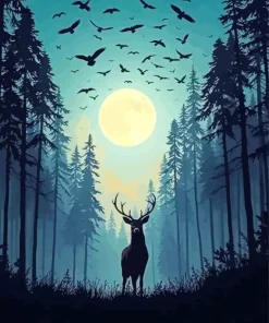 Full Moon Silhouette Deer Diamond Painting
