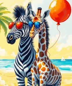 Giraffe And Zebra Animal Diamond Painting