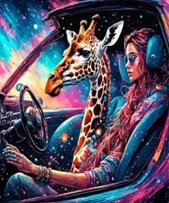 Giraffe In A Car Art Diamond Painting