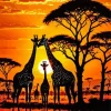 Giraffes Silhouetted In Serengeti Sunset Diamond Painting
