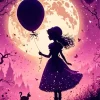 Girl Holding Balloon Silhouette Diamond Painting