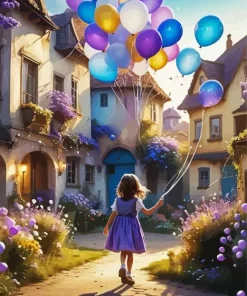 Girl Holding Balloons Diamond Painting