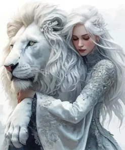 Girl Hugging A Lion Art Diamond Painting