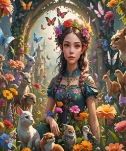 Girl In A Flower Garden Diamond Painting