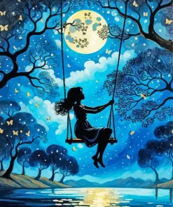Girl On A Swing Silhouette Diamond Painting