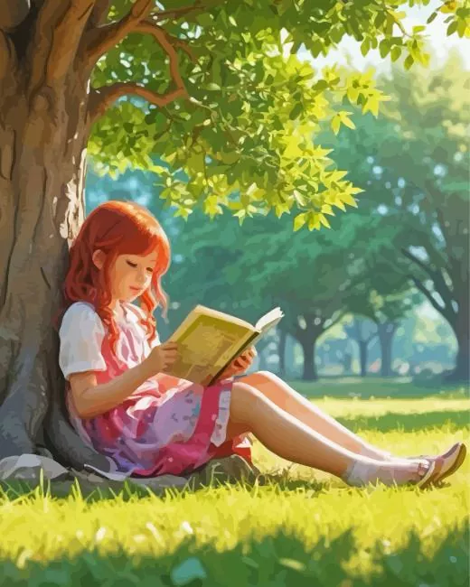 girl reading a book under a tree Diamond Paints Girl Reading A Book Under A Tree Diamond Painting