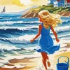 Girl Running On Beach Diamond Painting