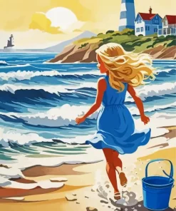 Girl Running On Beach Diamond Painting