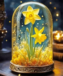 Glass Daffodil Flowers Art Diamond Painting