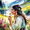 Happy Lady Smelling Flower Diamond Painting