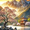 Japanese Mountain Sunset Art Diamond Painting