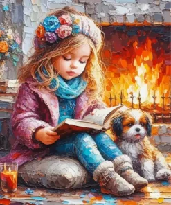 Little Girl Reading A Book Diamond Painting