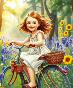 Little Girl With Bicycle Diamond Painting