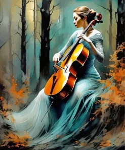 Lonely Lady With Cello Diamond Painting