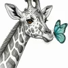 Monochrome Giraffe And Butterfly Diamond Painting