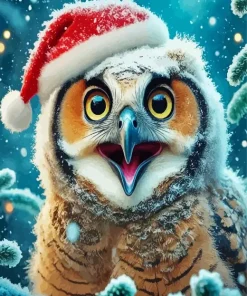 Owl Santa Hat Diamond Painting