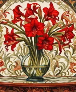 Red Glass Amaryllis Vase Diamond Painting