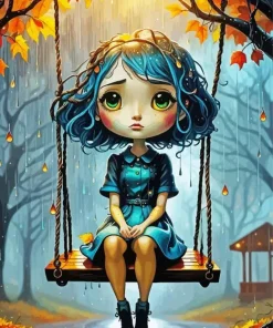 Sad Girl On A Swing Diamond Painting