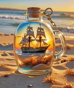 Ship In Bottle Sunset Diamond Painting