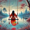 Silhouette Of A Girl On A Swing Diamond Painting