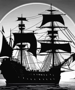 Silhouette Of A Pirate Ship Diamond Painting