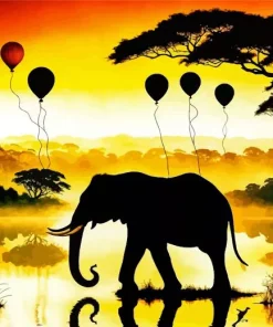 Silhouette Of Elephant And Balloons Diamond Painting
