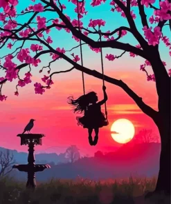 Silhouette Swing Sunset Diamond Painting