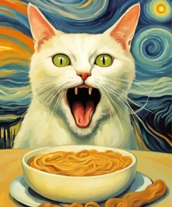 White Scream Cat Diamond Painting