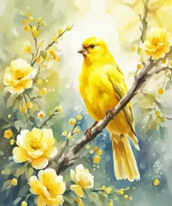 Yellow Canary Bird On Stick Diamond Painting