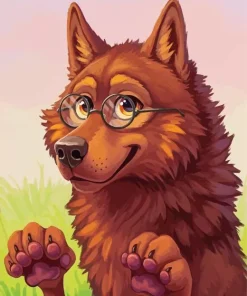 Cartoon Chocolate Brown Wolf Diamond Painting