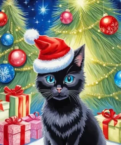 Christmas Black Cat Diamond Painting