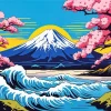 Illustration Cherry Blossom Mount Fuji Diamond Painting