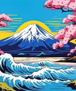 Illustration Cherry Blossom Mount Fuji Diamond Painting