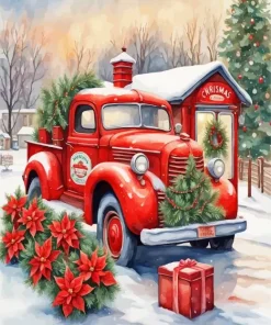 Vintage Christmas Red Truck Diamond Painting
