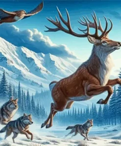 Wolves Chasing Deer Diamond Painting