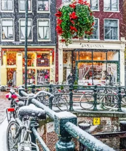 Aesthetic Snowy Amsterdam Art Diamond Painting